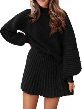 Black Ribbed Knit Sweater Dress